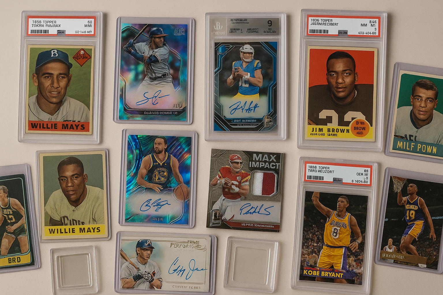 collection of vintage to modern sports cards numbered autographed and memorabilia as well as graded